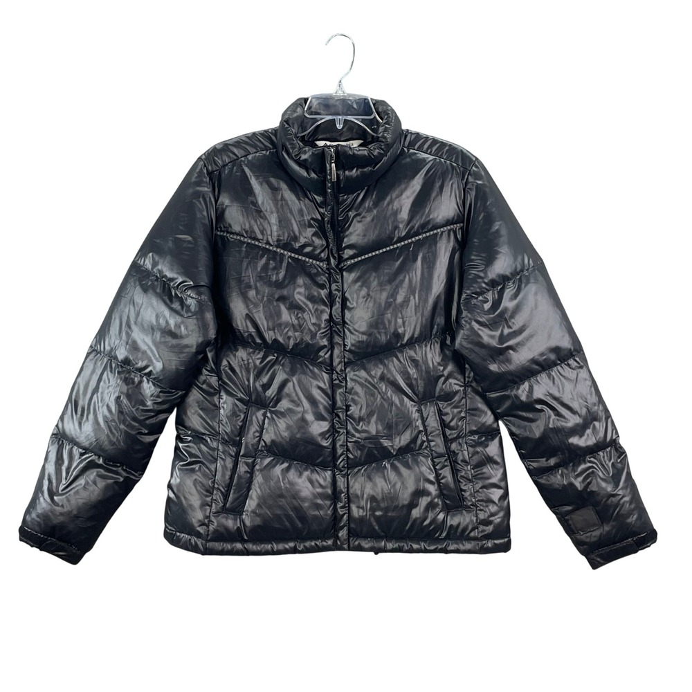 Columbia Puffer Jacket Women Large Black Down Fill Ripstop Quilted Winter Coat